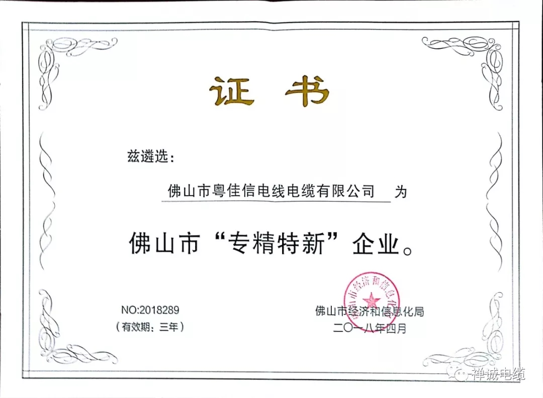 禪誠電纜證書